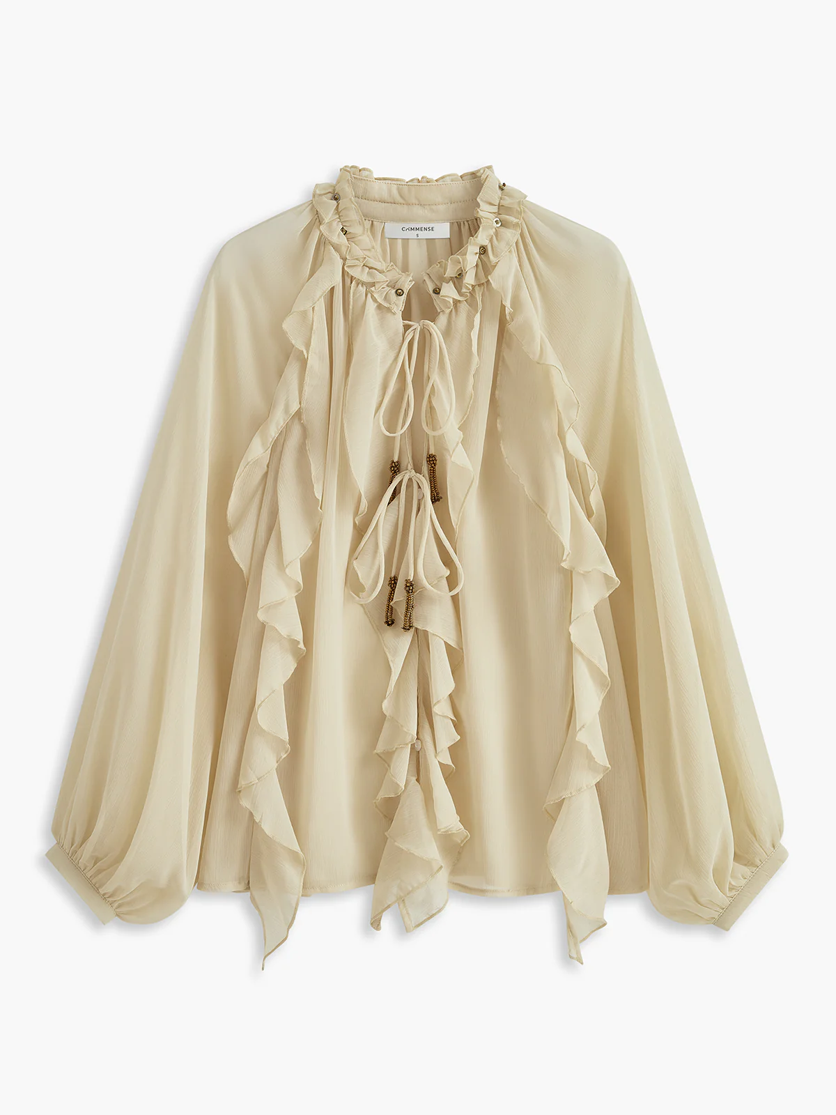 Semi-Sheer Metal Detail Chiffon Ruffled Blouse - Takermore