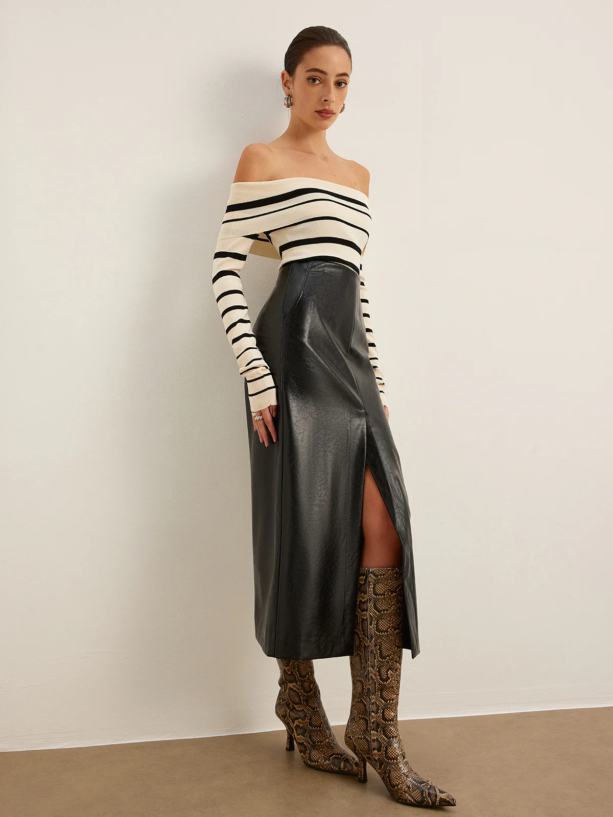 Double Sided Split Faux Leather Skirt - Takermore
