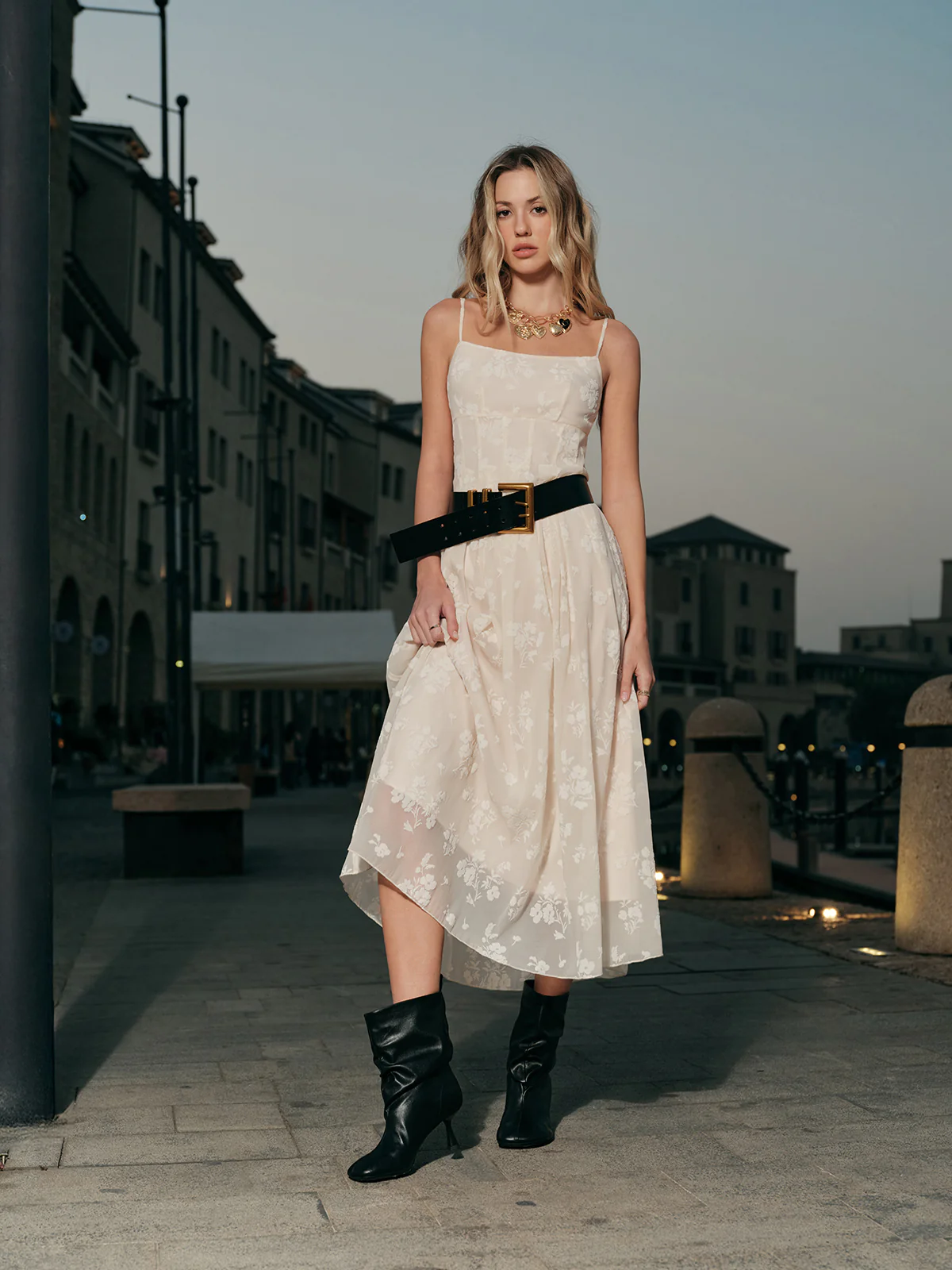 Floral Jacquard Long Dress - Takermore