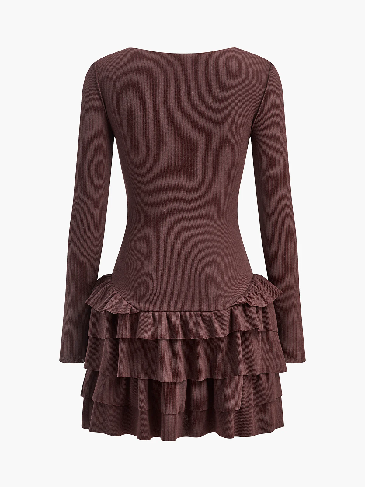 Round Neck Ruffle Slim Knit Dress - Takermore