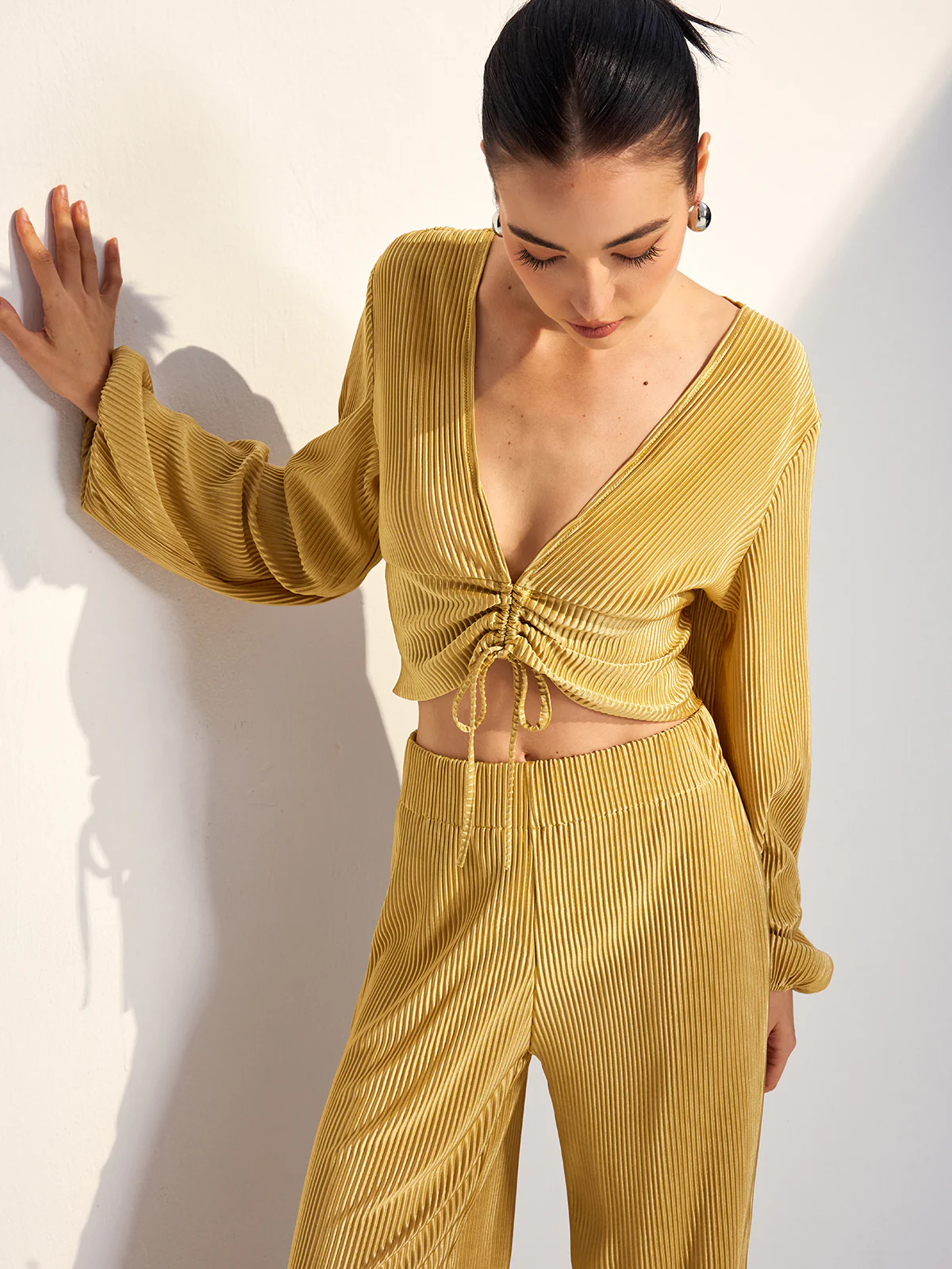 Drawstring Puff Sleeve Pants Set - Takermore