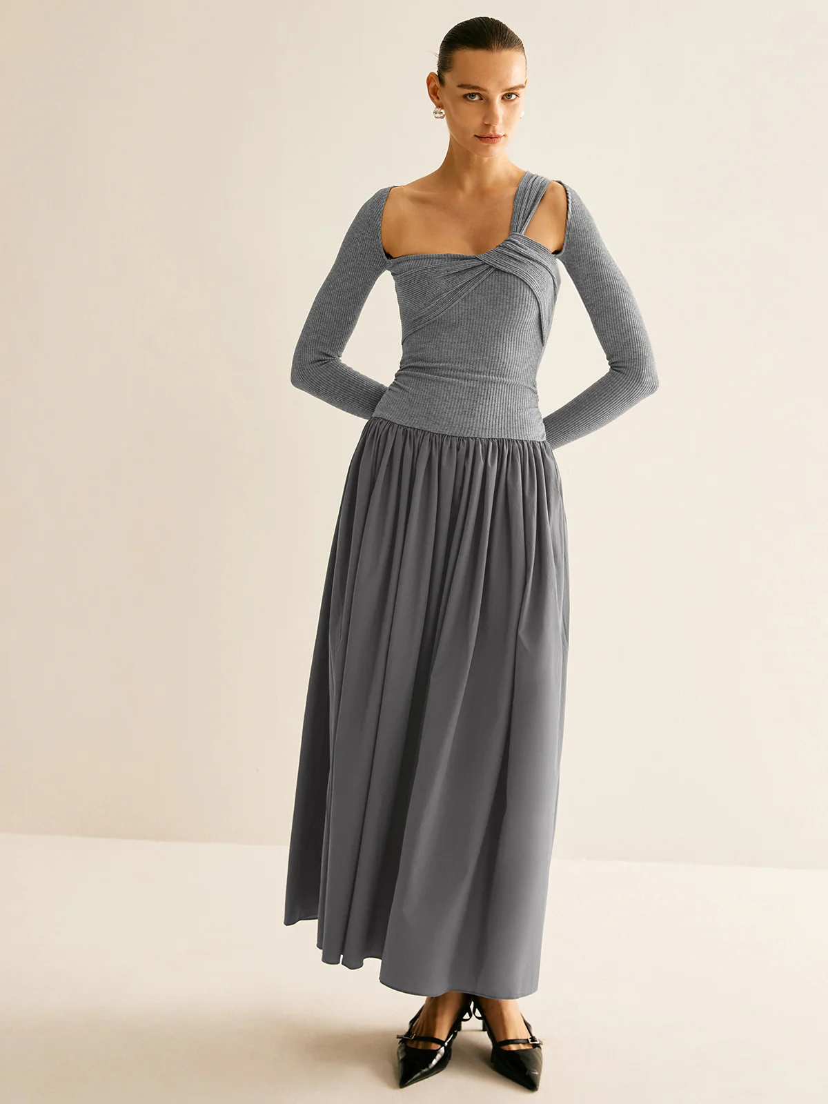 Asymmetrical Chic Panel Pleated Dress - Takermore