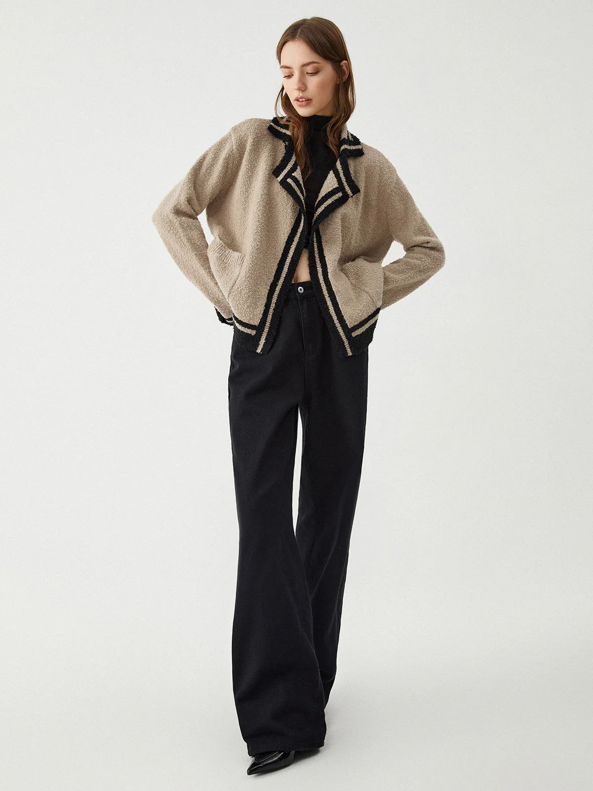 Contrast Trim Knit Cardigan - Takermore