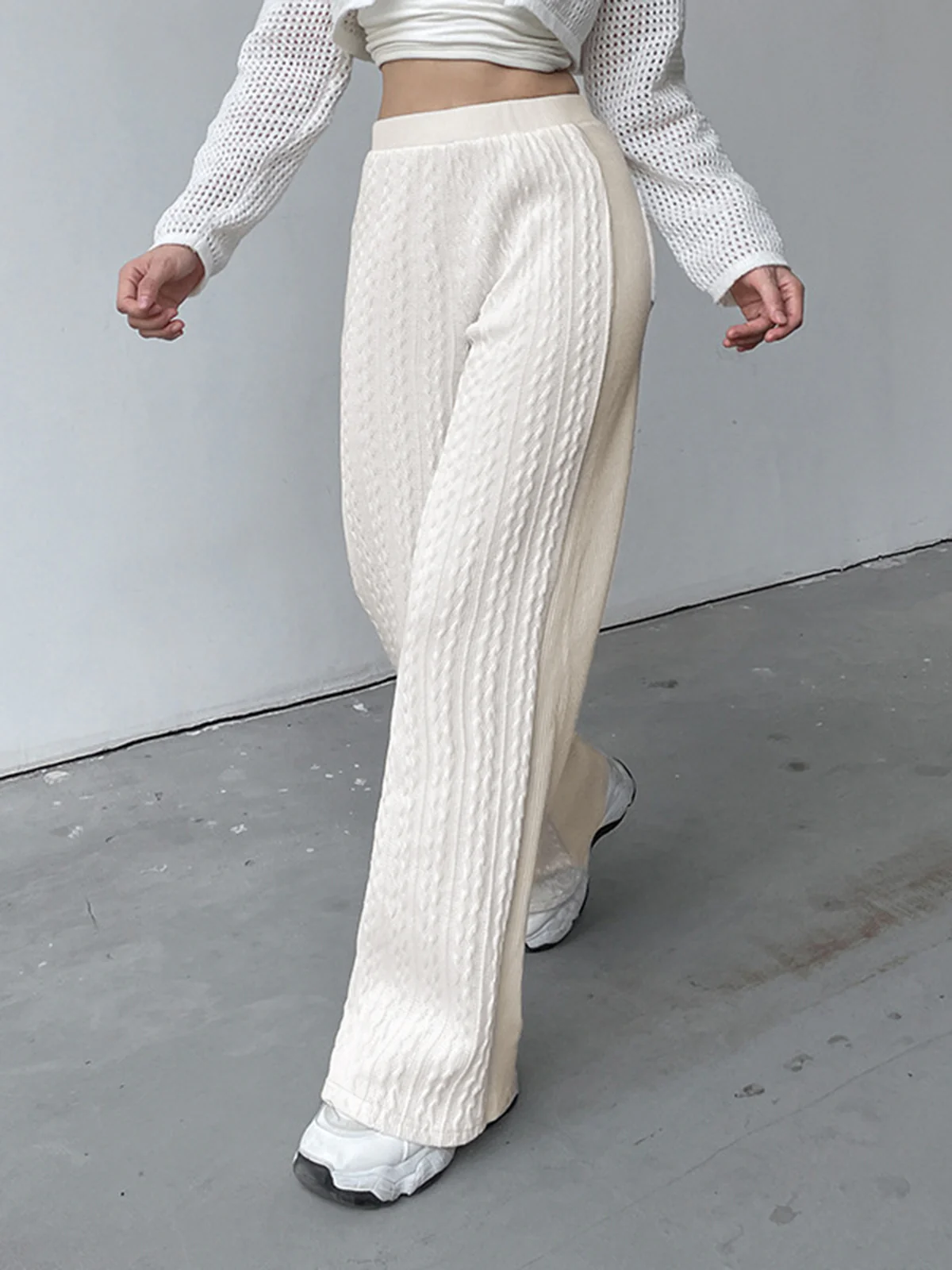 Cable Knit Wide Leg Pants - Takermore