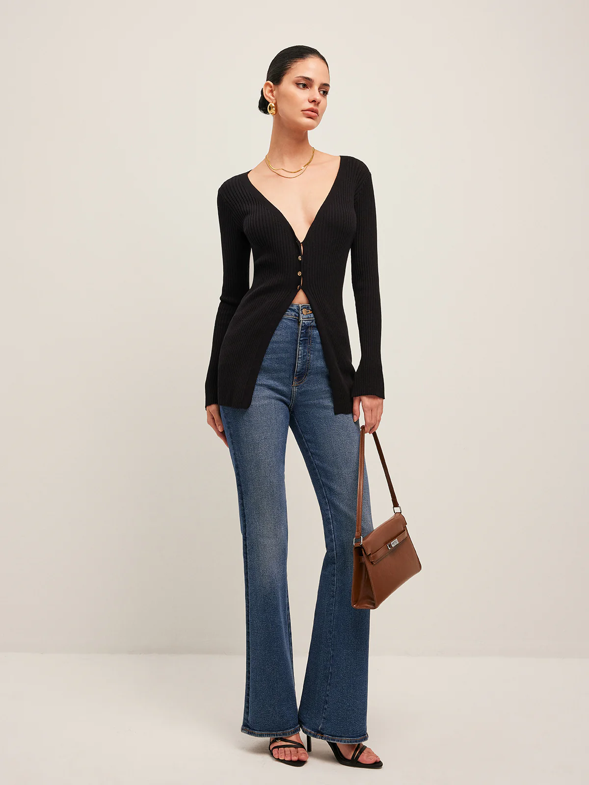 Ribbed Slit Button Cardigan - Takermore