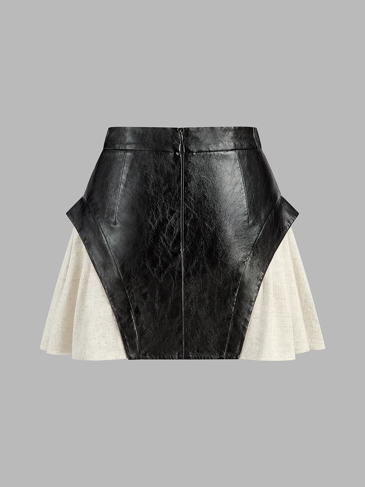 Color Block Faux Leather Mini Skirt - Takermore
