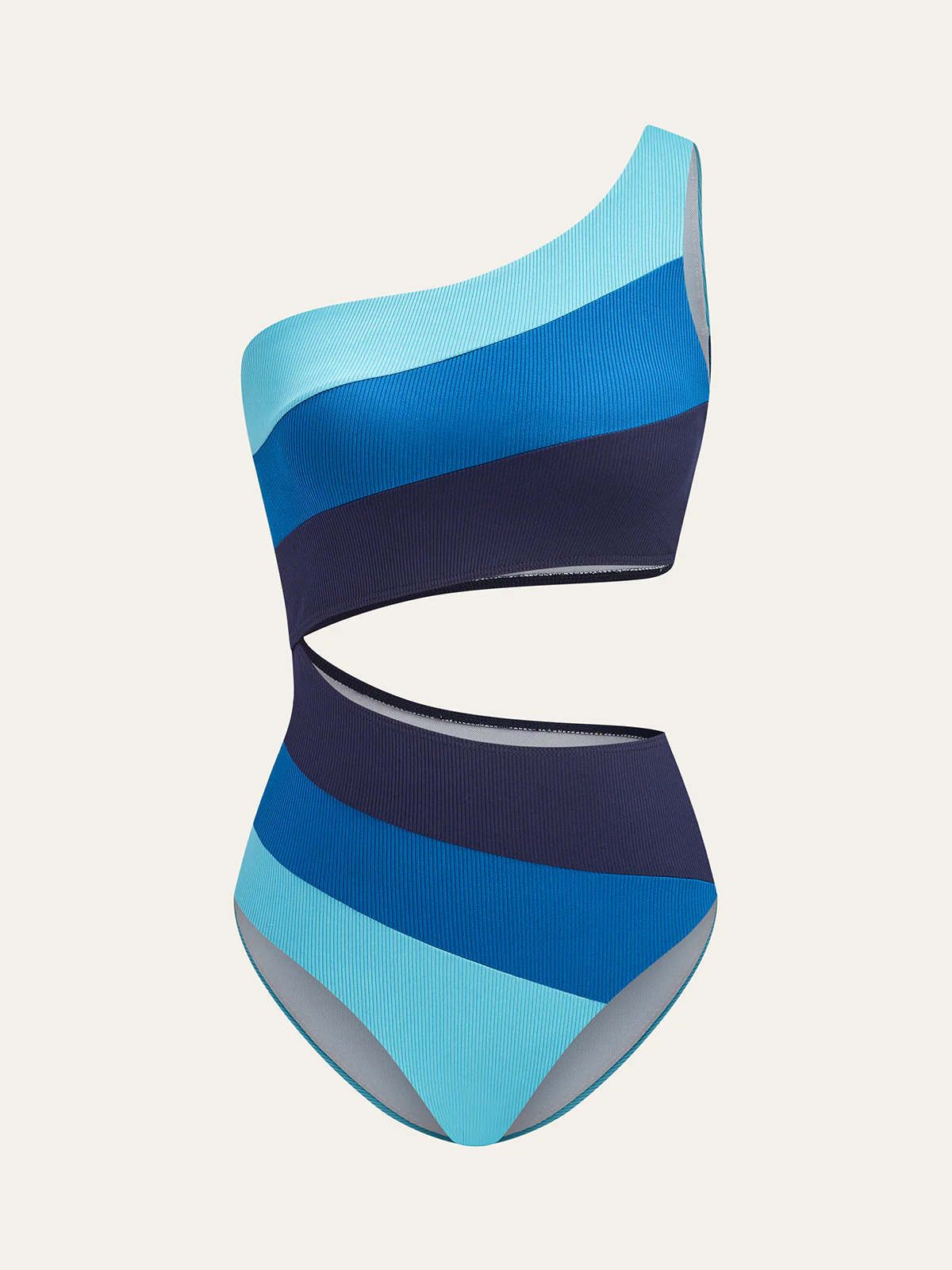 Asymmetrical Striped One-Shoulder Swimsuit - Takermore