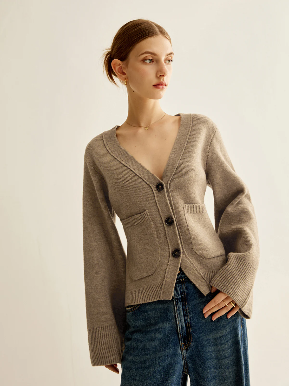V-Neck Split Button Cardigan - Takermore
