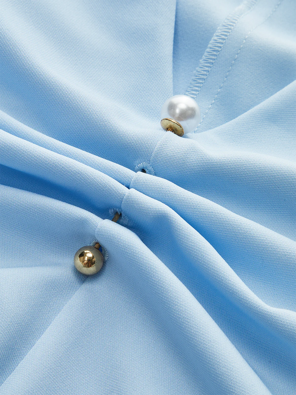 V-Neck Ruched Top with Pearl Detail - Takermore