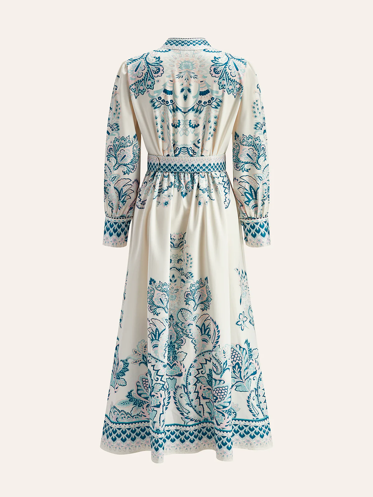 Print Button Detail Belted Dress - Takermore