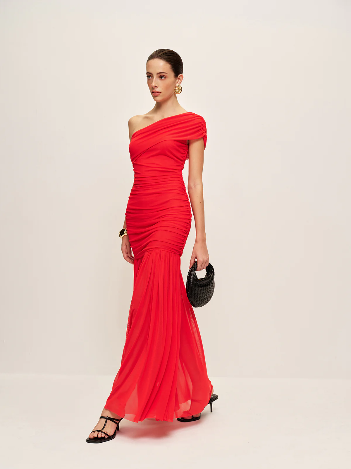 Ruched One-Shoulder Split Dress - Takermore