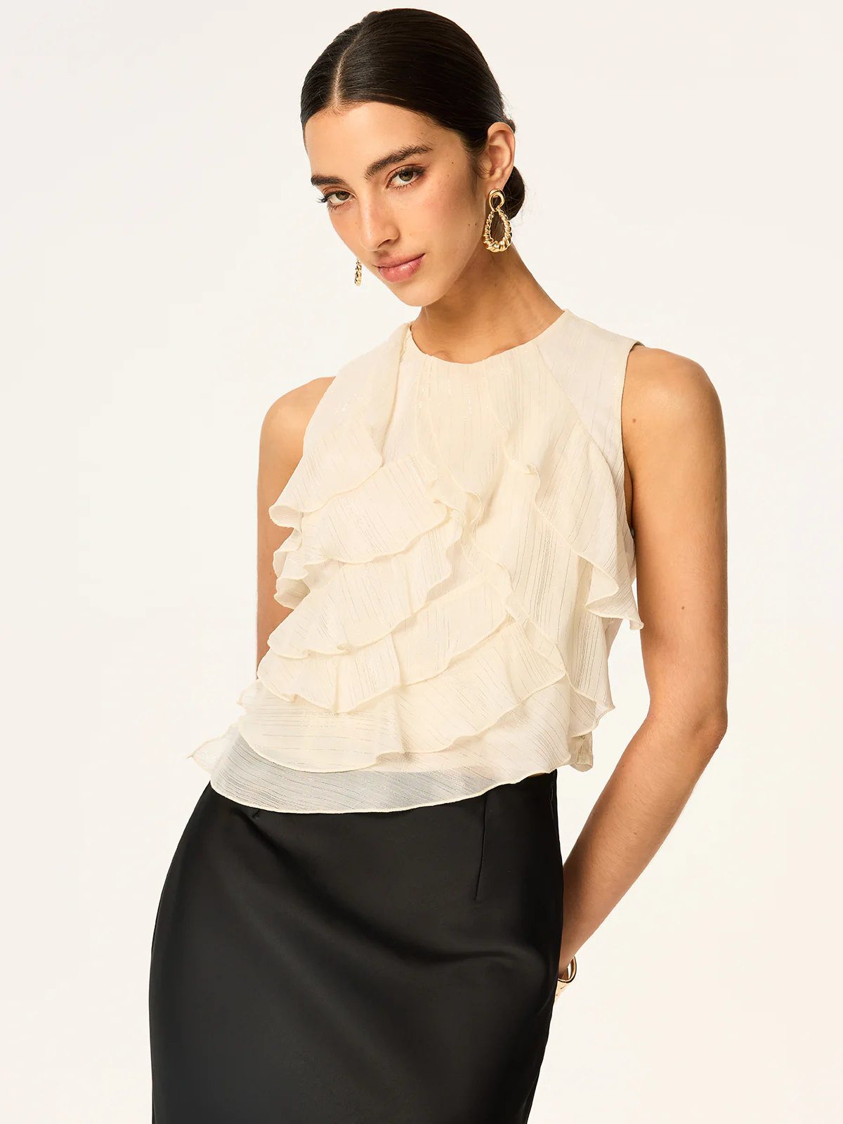 Ruffled Sleeveless Chiffon Top - Takermore