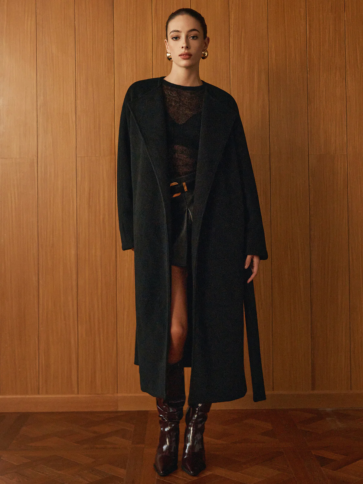 Versatile Belted Warm Coat With Matching Scarf - Takermore