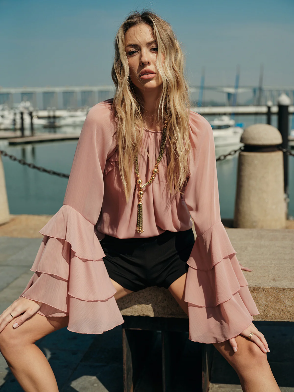 Chiffon Ruffle Sleeve Blouse - Takermore