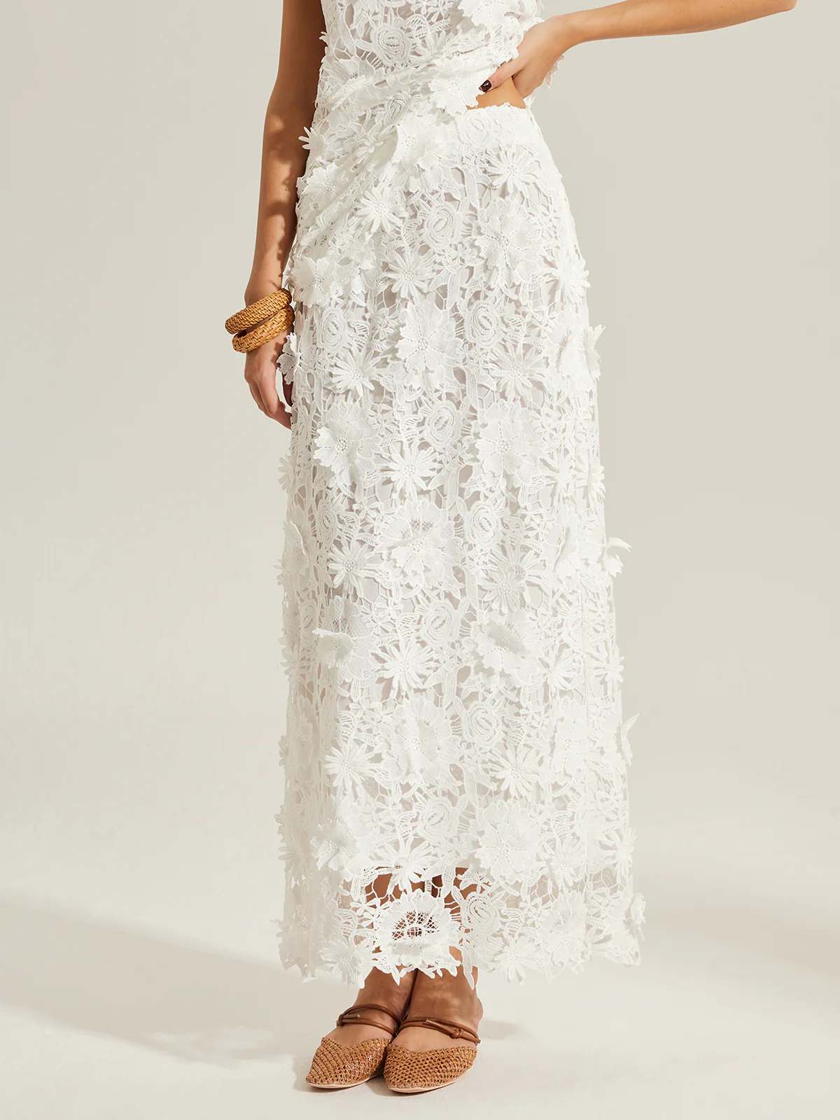 Floral Embroidered Semi-Sheer Lace Skirt - Takermore