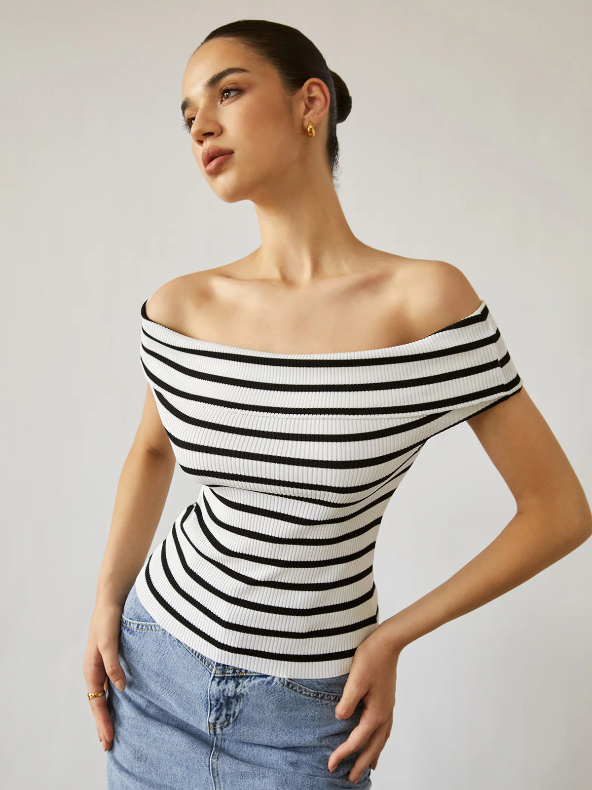 Stripe Off Shoulder Top - Takermore