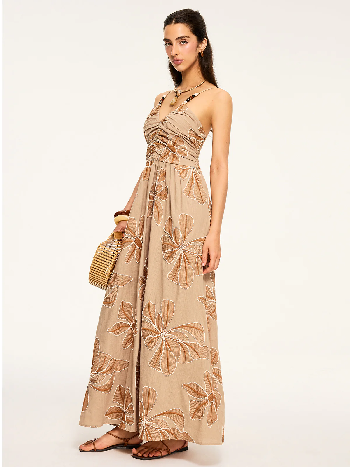 Floral-print Backless Maxi Dress - Takermore
