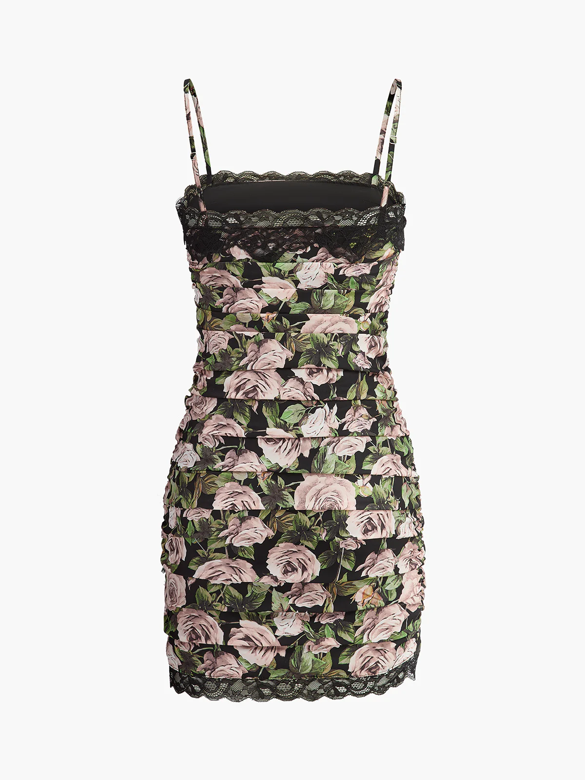 Floral Lace-Trim Ruched Dress - Takermore