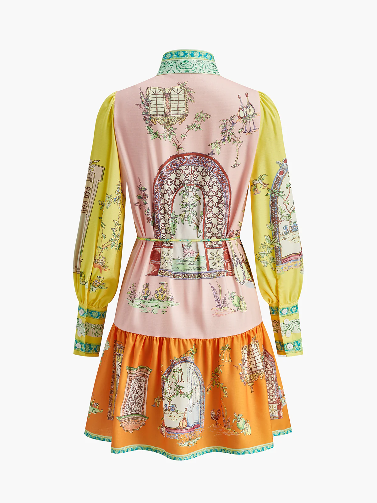 Print Mock-Neck Dress With Belt - Takermore