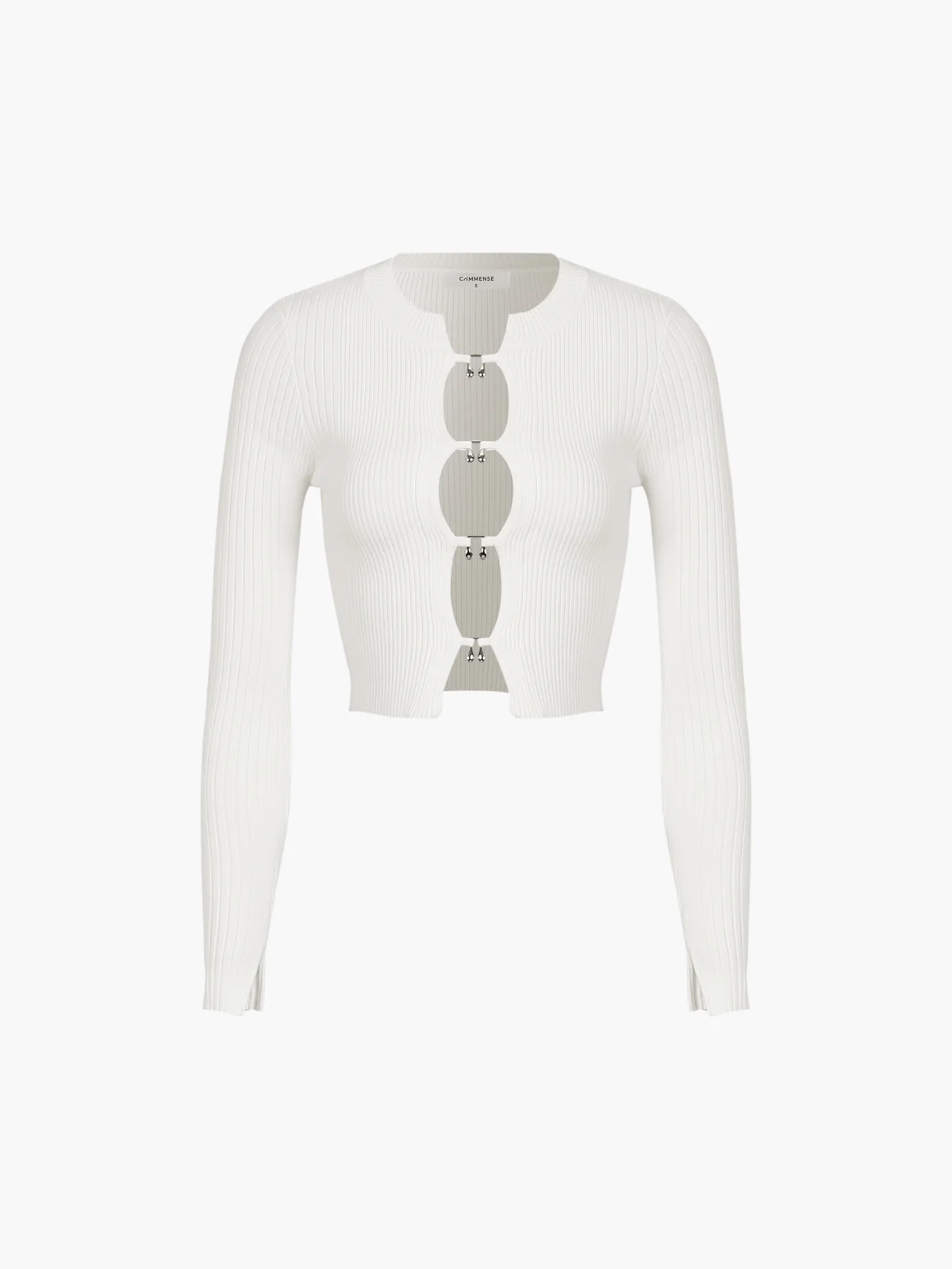 Cutout Split Beads Detail Ribbed Knit Top - Takermore