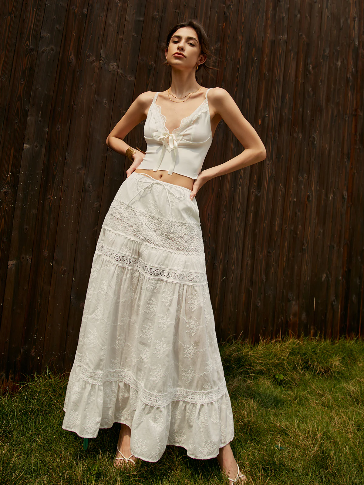 Jacquard Cotton Blends Maxi Skirt - Takermore