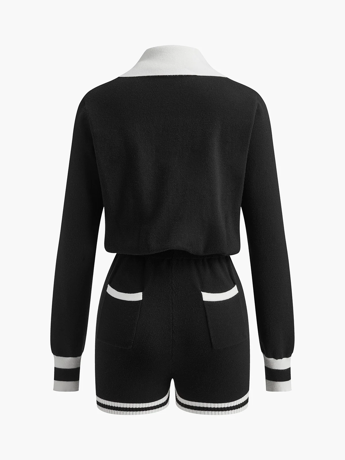 Contrast Binding V-Neck Knit Jumpsuits - Takermore