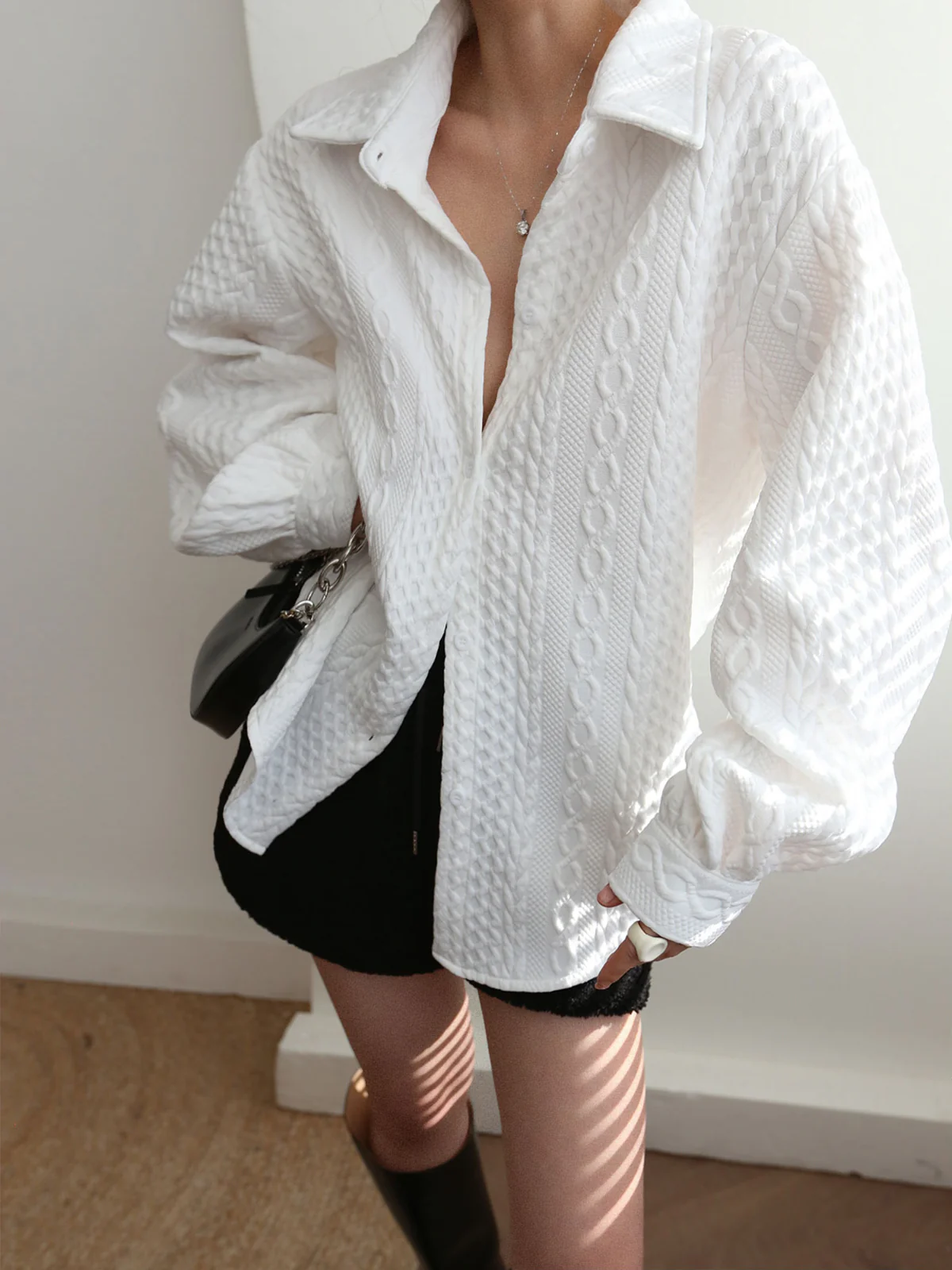 Cable Knit Oversized Shirt - Takermore