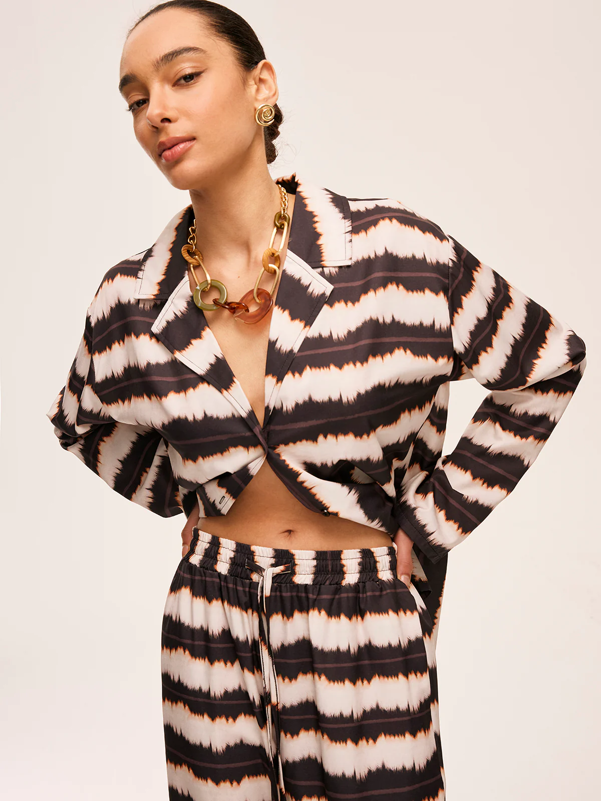 Geometric Color-Block Pants Set With Pockets - Takermore