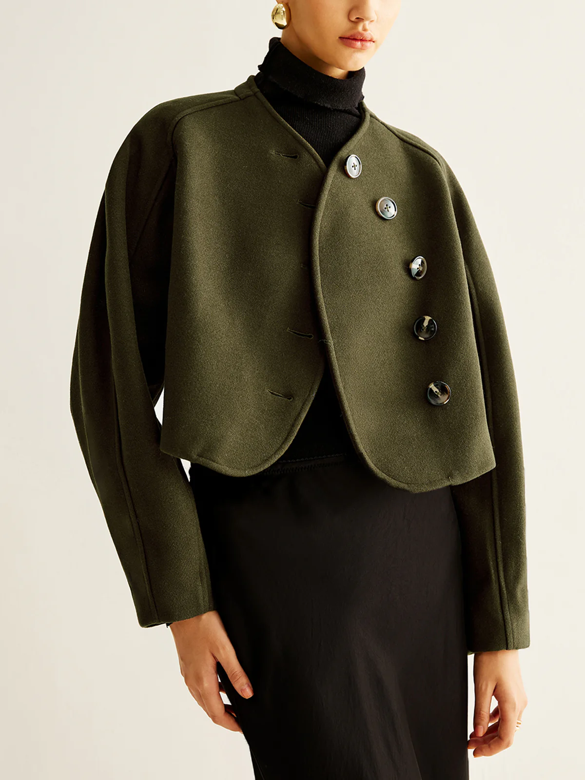 Asymmetrical Button Crop Tweed Coat - Takermore