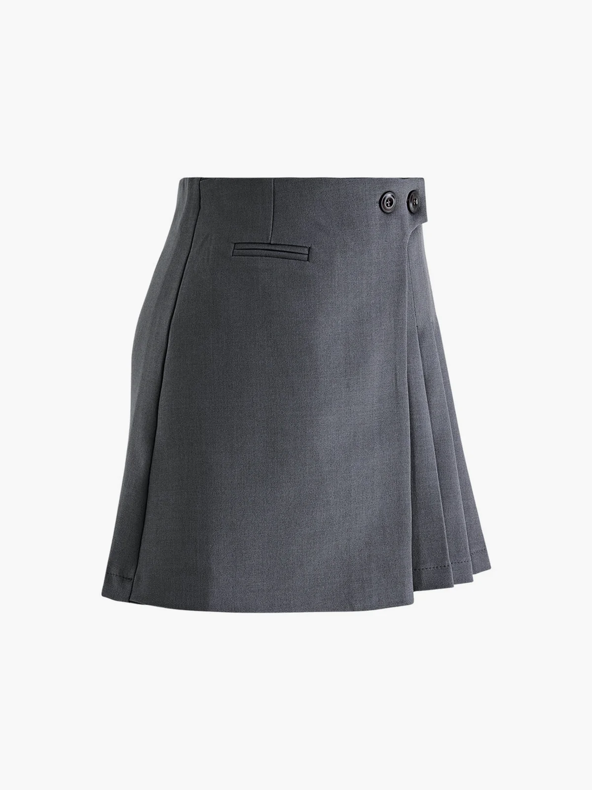 Button Zipper Pleated Suit Skirt - Takermore