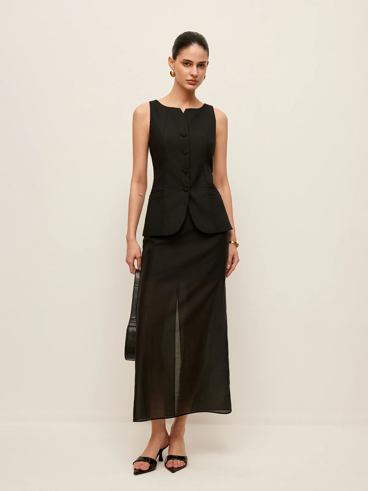 Cotton & Linen Button-Front Vest Without Belt - Takermore