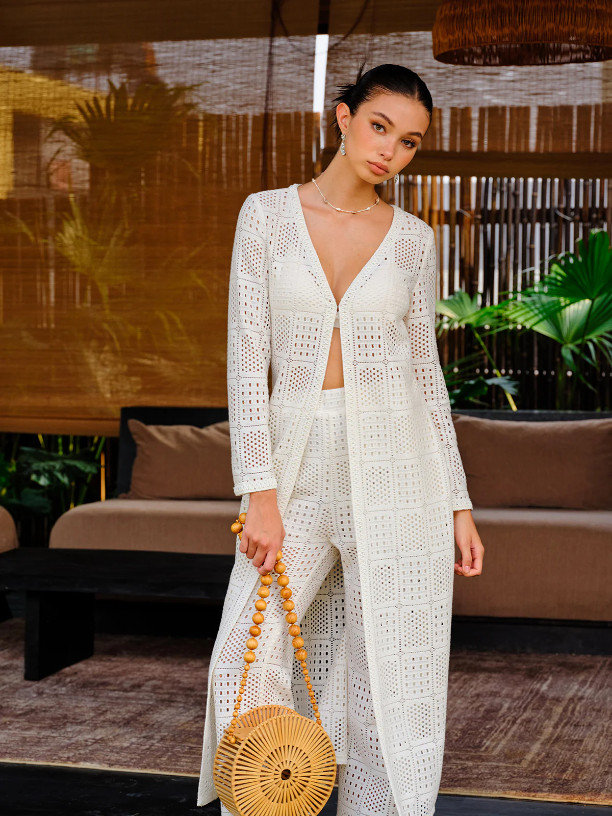 Semi-Sheer Crochet Buttoned Top - Takermore