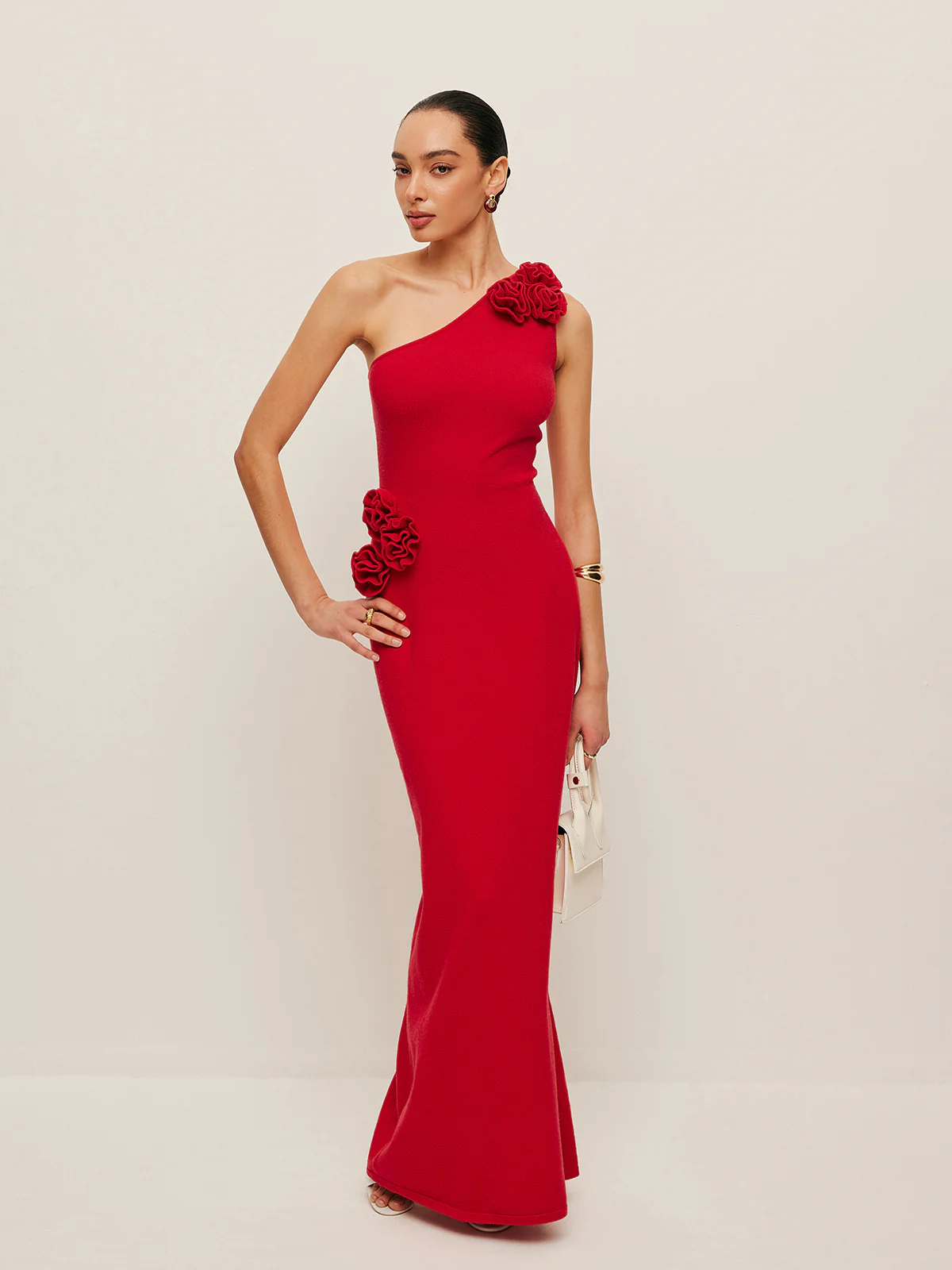 One-Shoulder Floral Accent Dress - Takermore