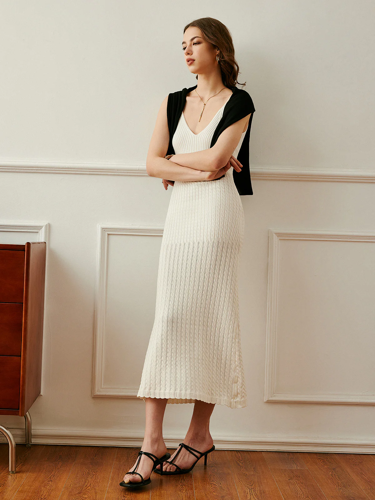 Ribbed Spaghetti Strap Knit Dress - Takermore