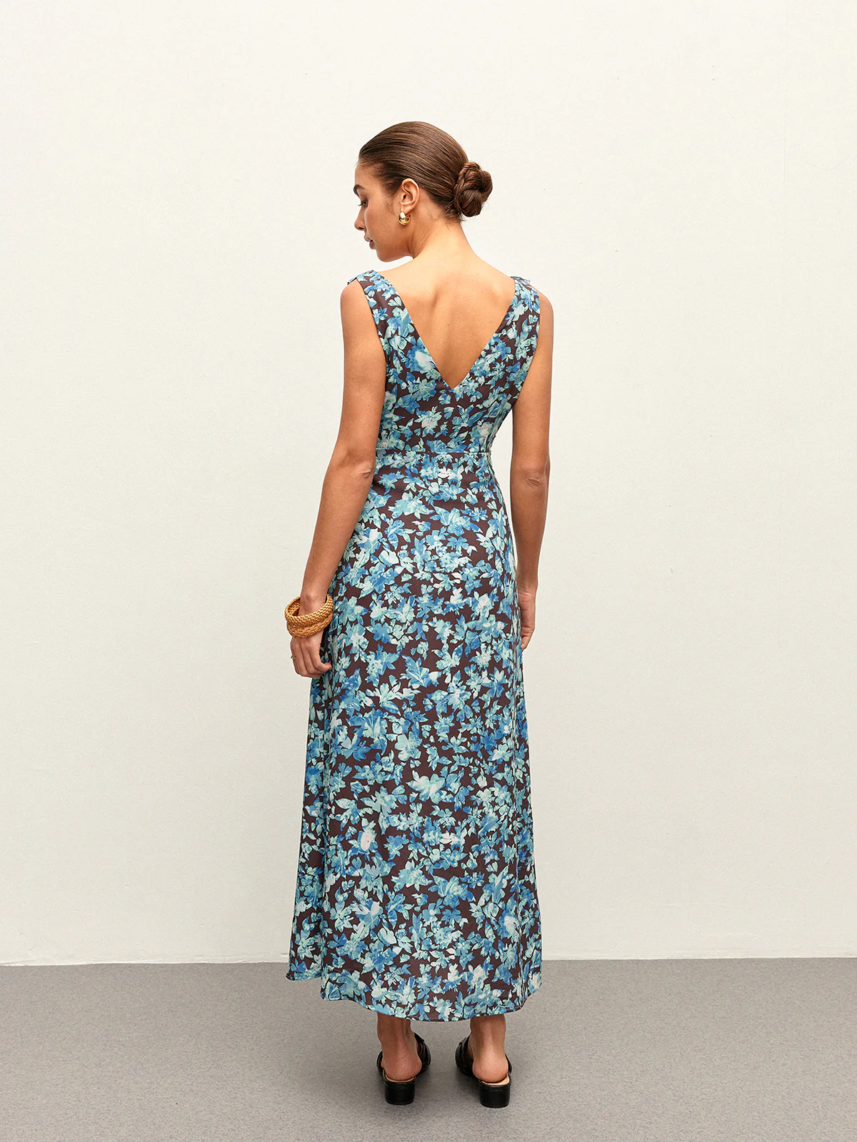 Floral Lettuce Trim V-Neck Zipper Dress - Takermore