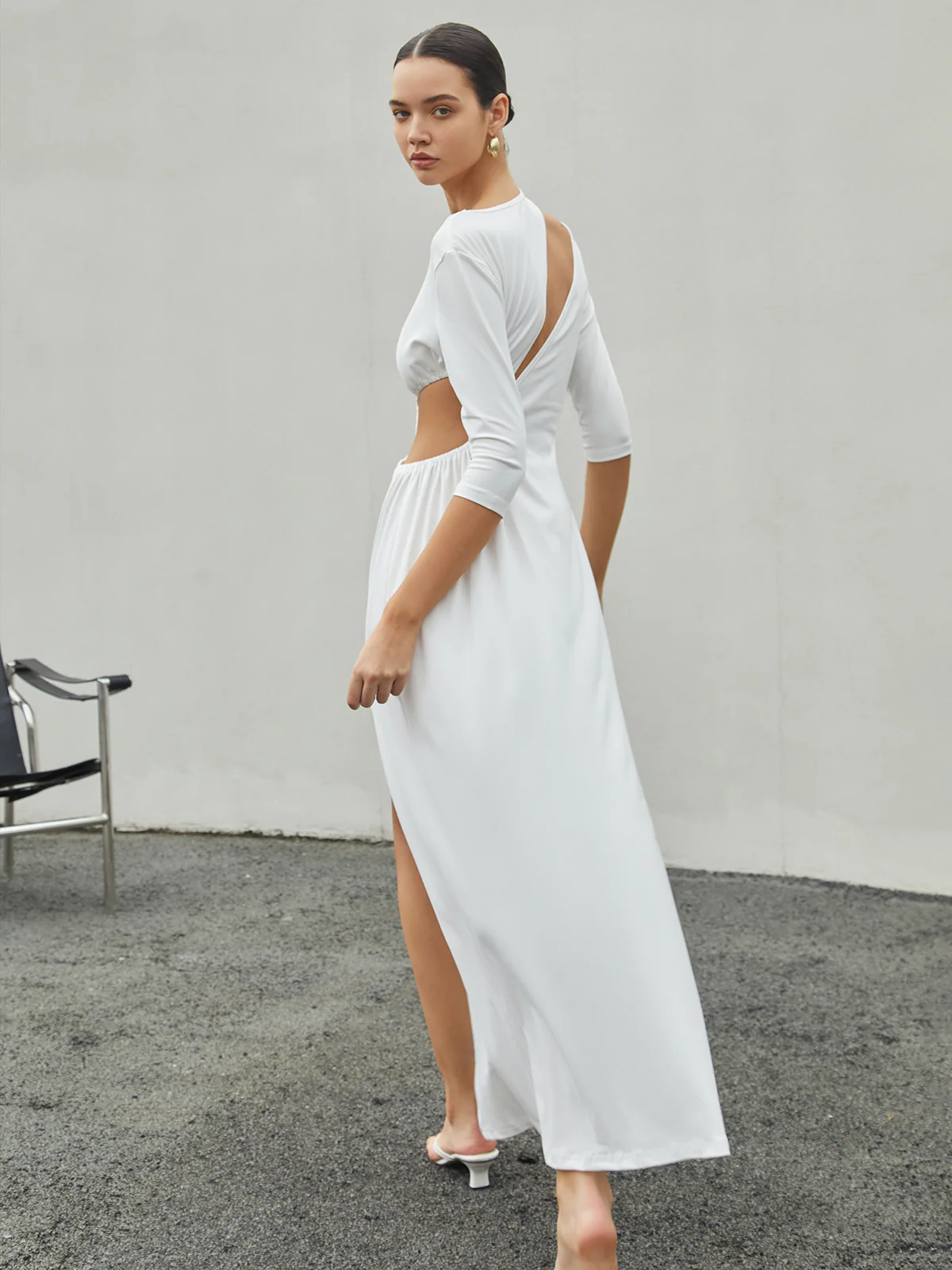 Cut Out Ruched Split Knit Maxi Dress - Takermore