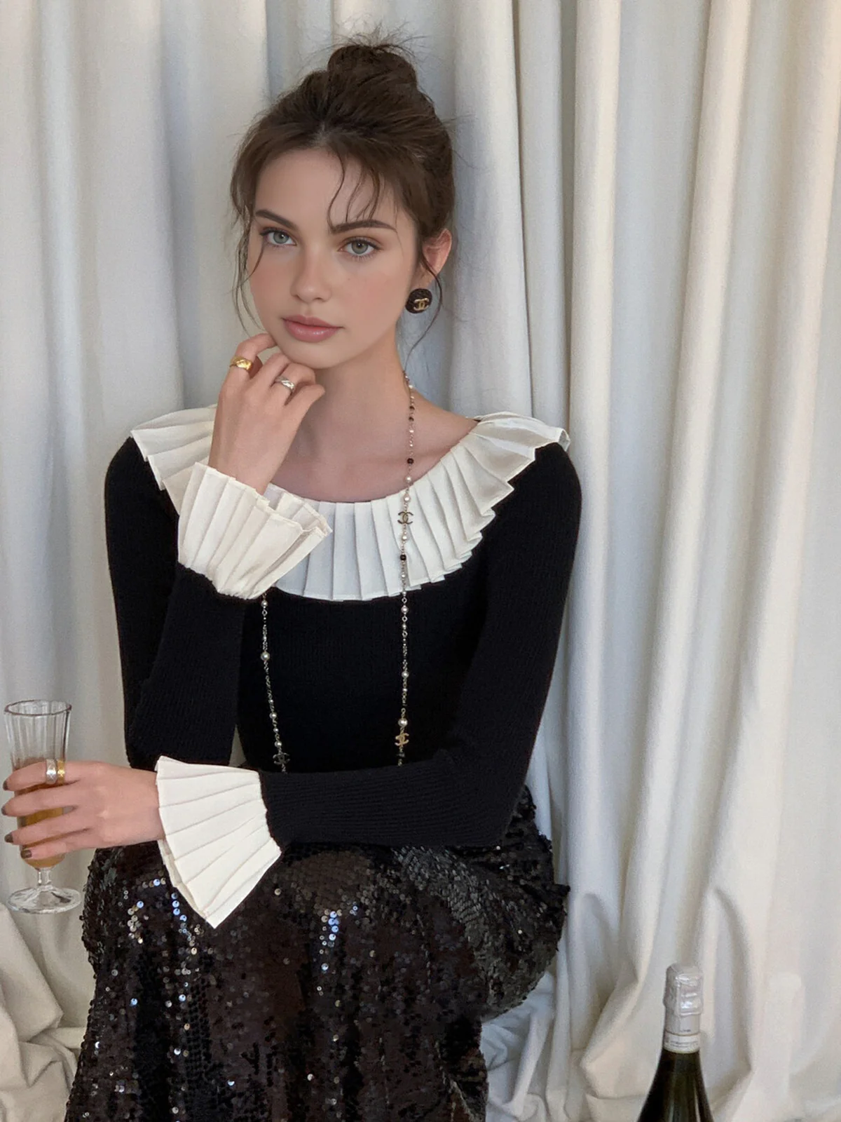 Color Block Pleated Knit Top - Takermore