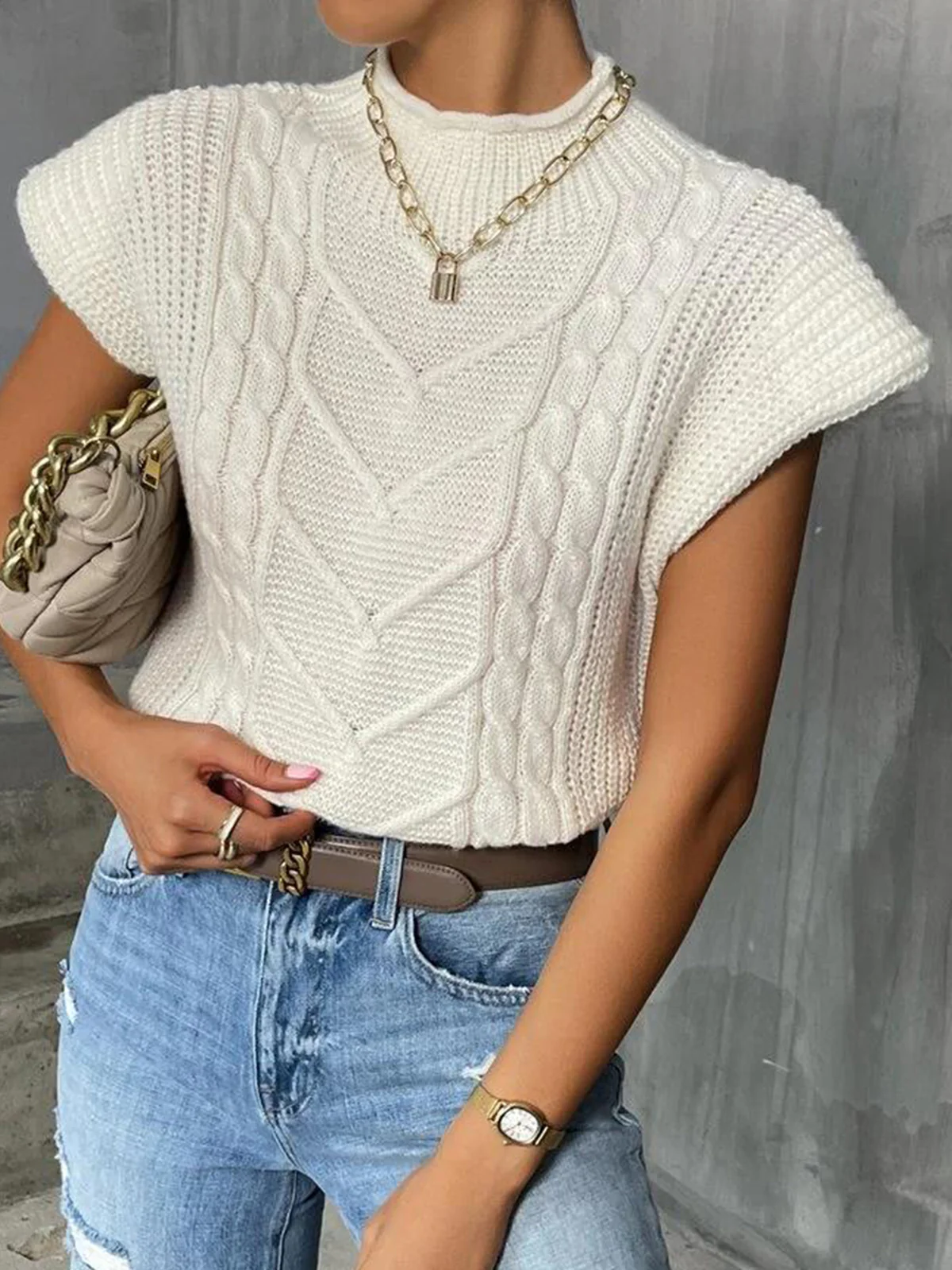 Plain Cap Sleeve Sweater Vest - Takermore
