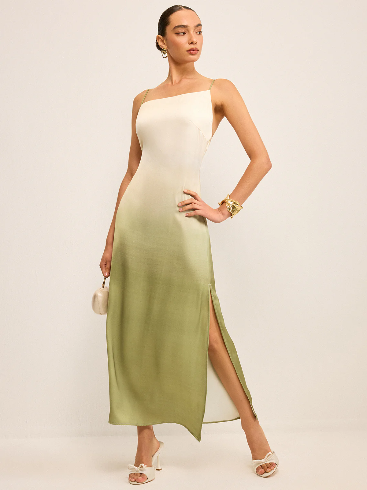 Gradient Asymmetrical Strap Maxi Dress - Takermore