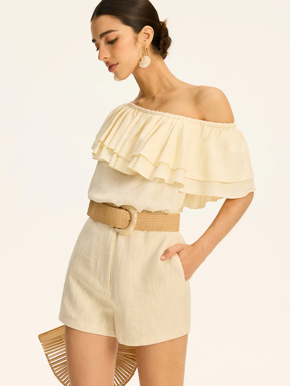 Cotton & Linen One-Shoulder Ruffled Top - Takermore