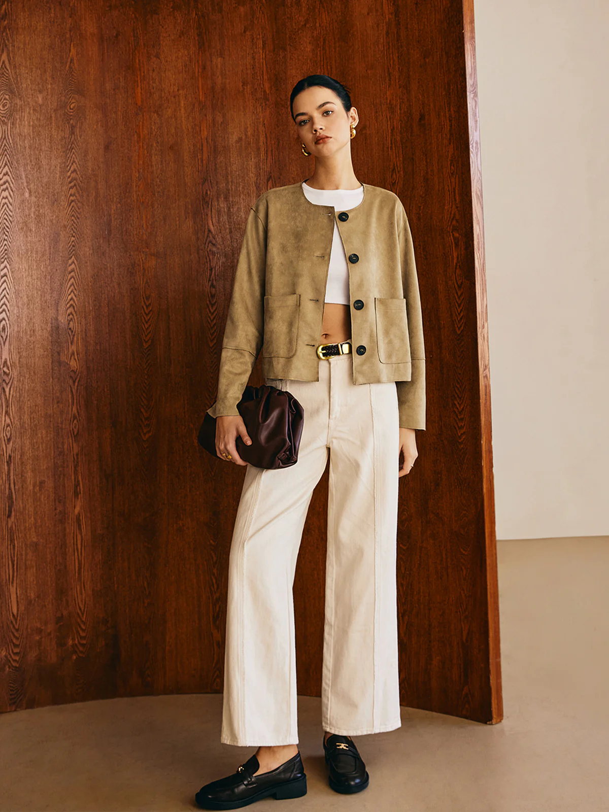 Large Pockets Breasted Suede Jacket - Takermore