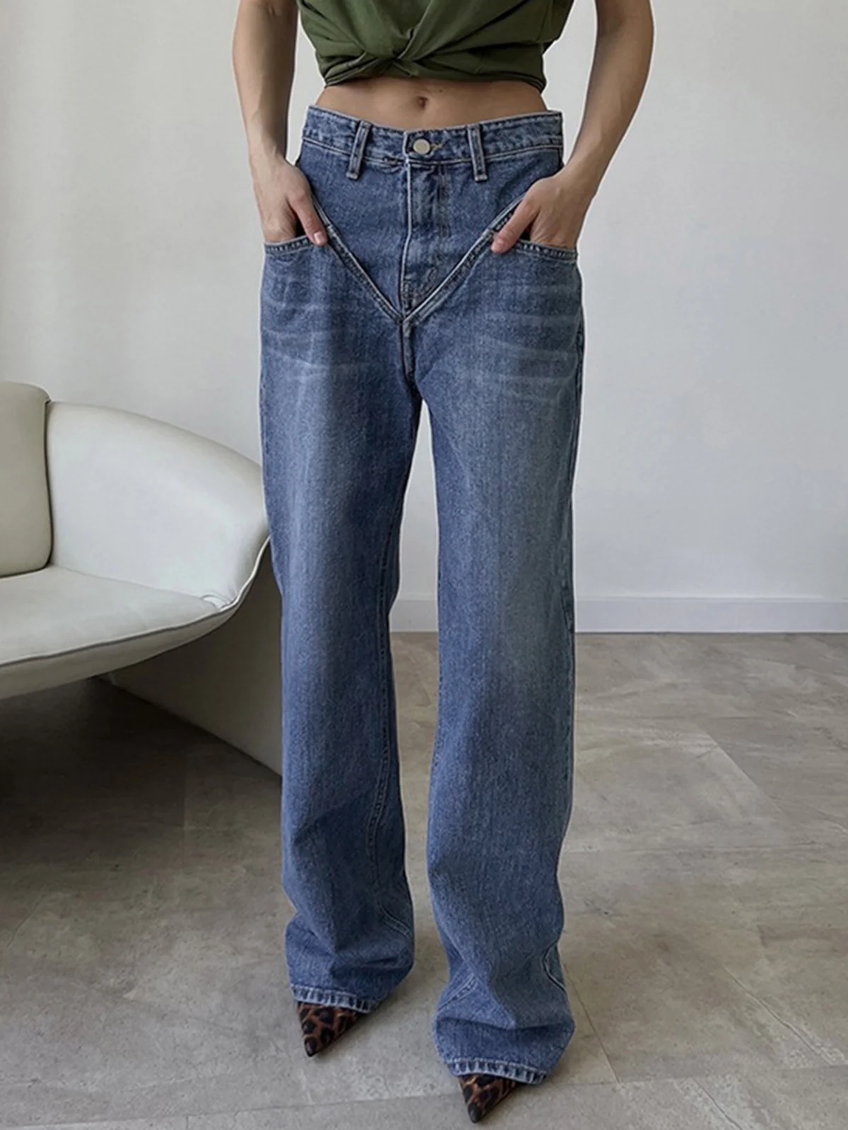 Vintage Wash Denim Straight Leg Jeans - Takermore