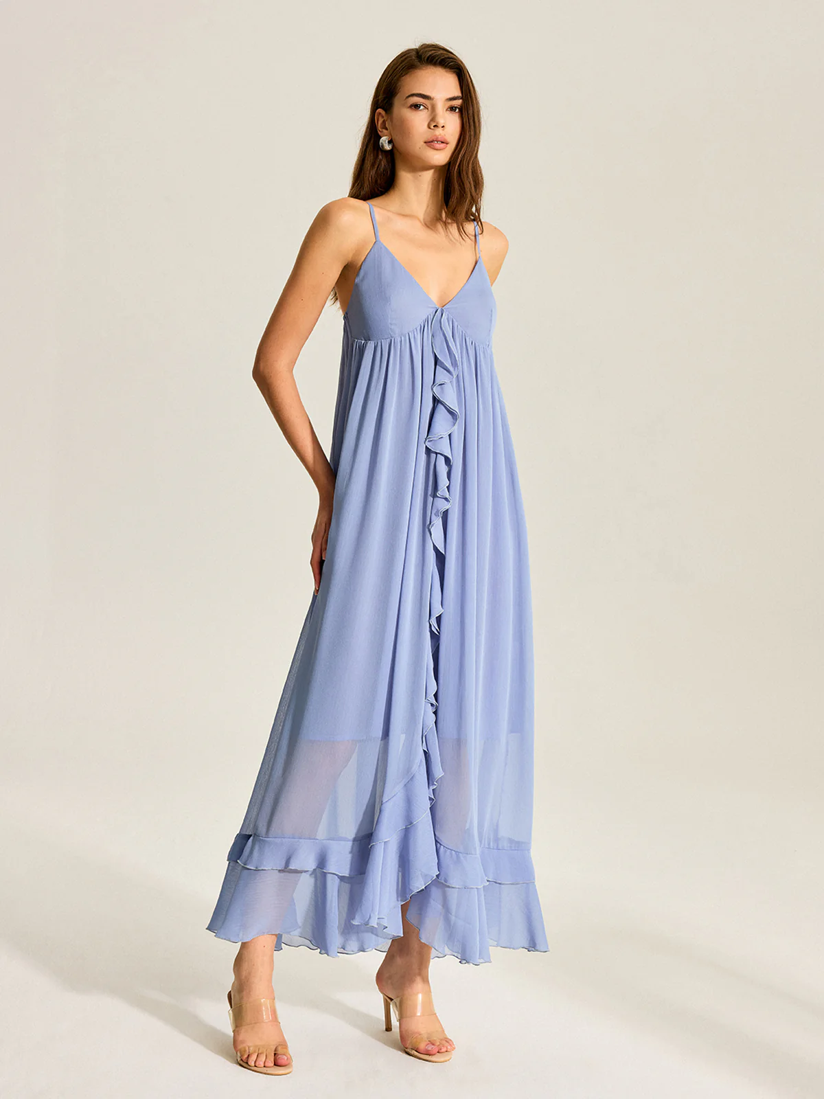 Cape Two-Piece Ruffled Chiffon Dress - Takermore