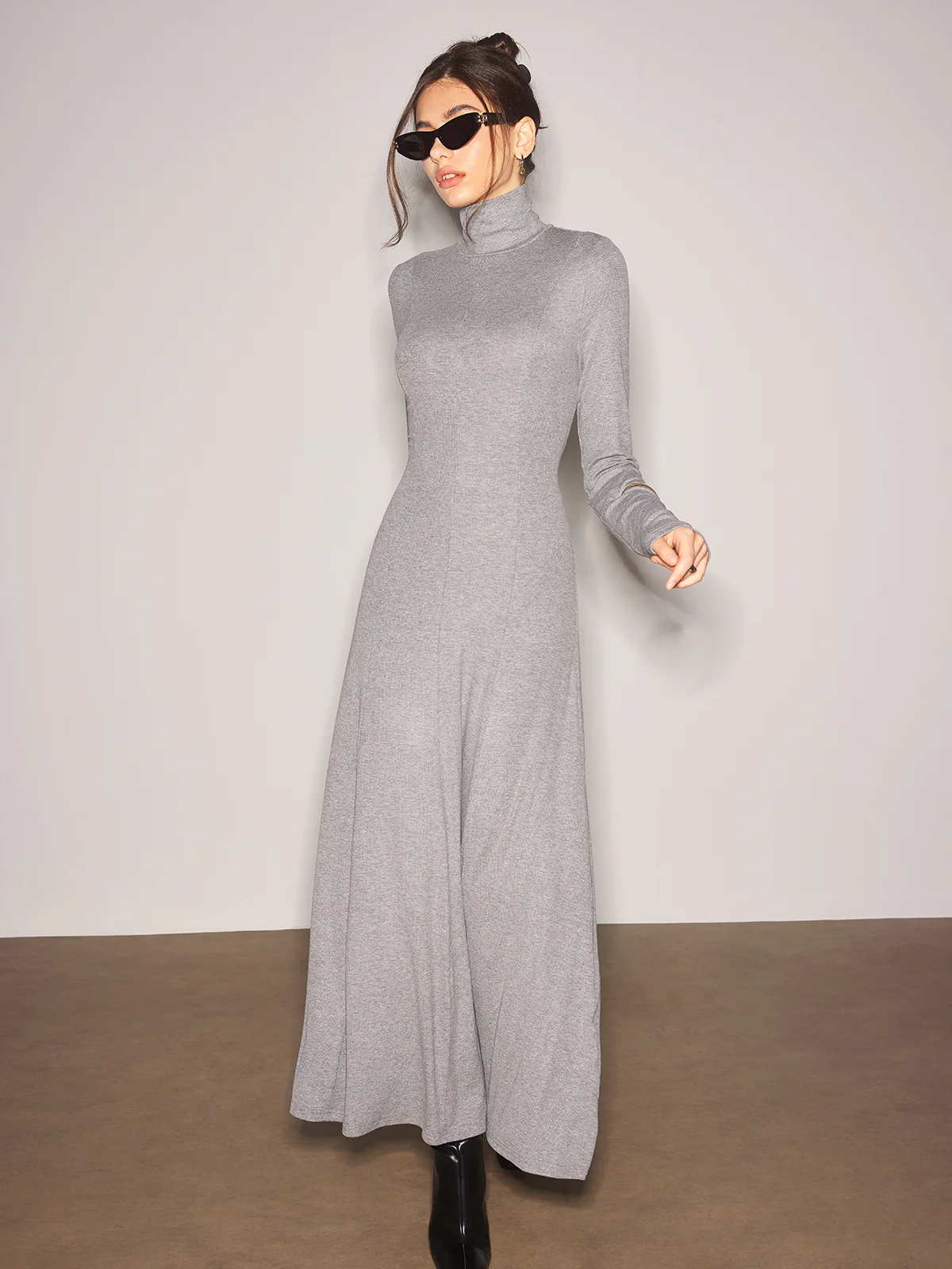 Turtleneck Jersey Long Dress - Takermore