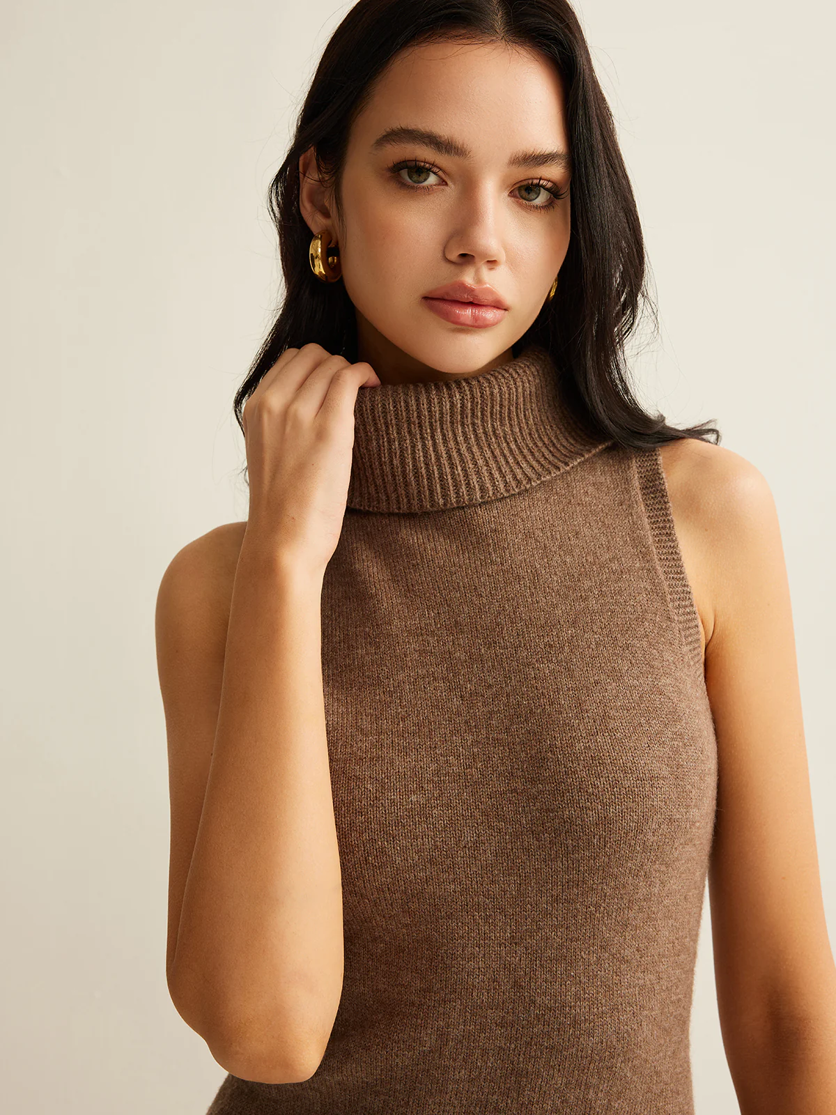 Wool-Blend Turtleneck Sweater Dress Without Belt - Takermore