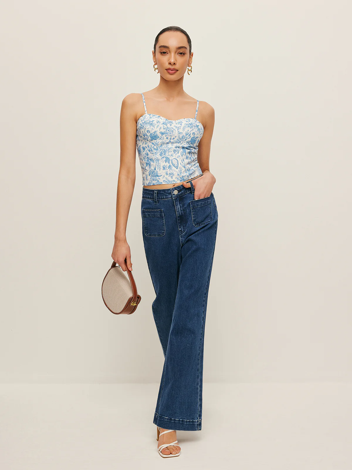 High-Waist Pocket Detail Wide-Leg Jeans - Takermore