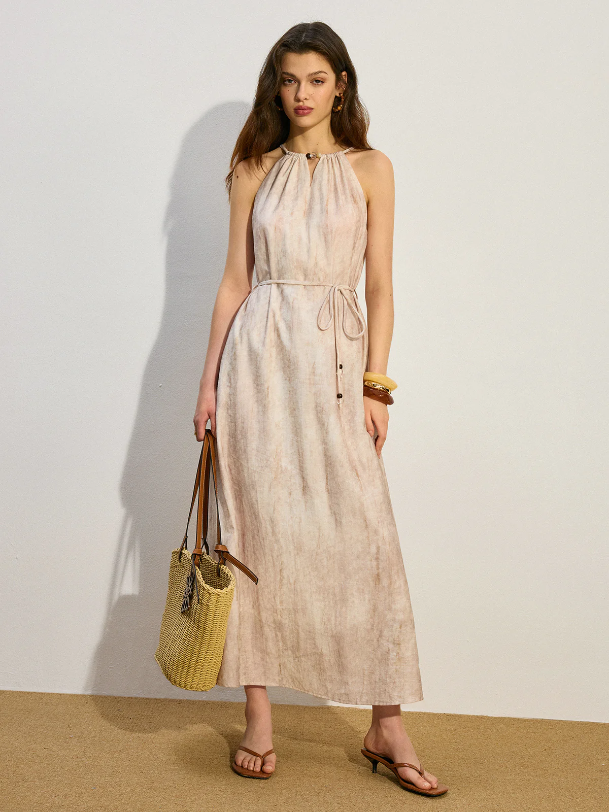 Pocketed Tied Maxi Dress - Takermore