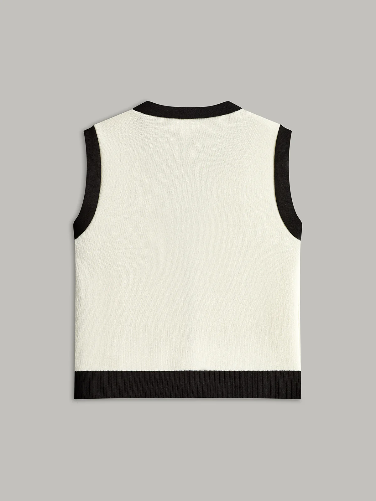 Contrast Trim Metal Button Decor Pocket Sweater Vest - Takermore