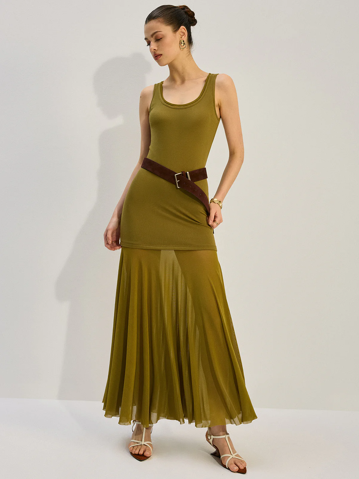 Sleeveless Sheer-Paneled Maxi Dress - Takermore