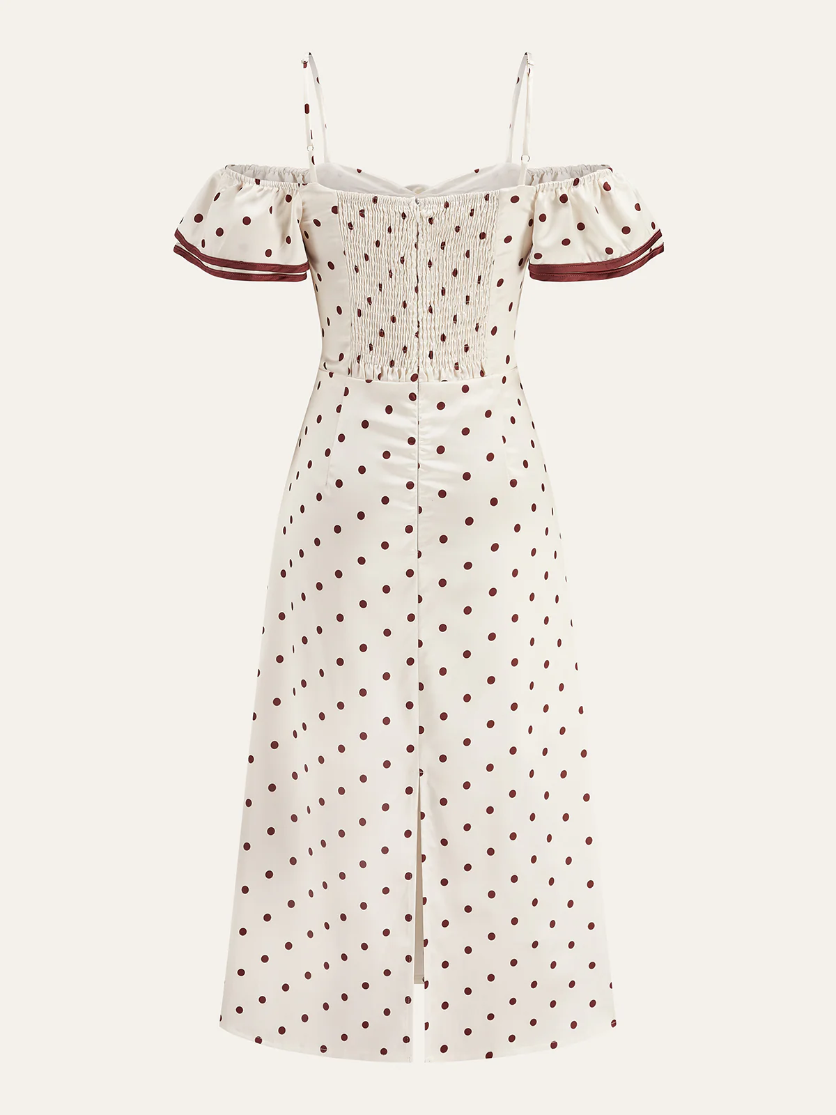 Polka Dot Off-Shoulder Dress With Ribbon Detail - Takermore